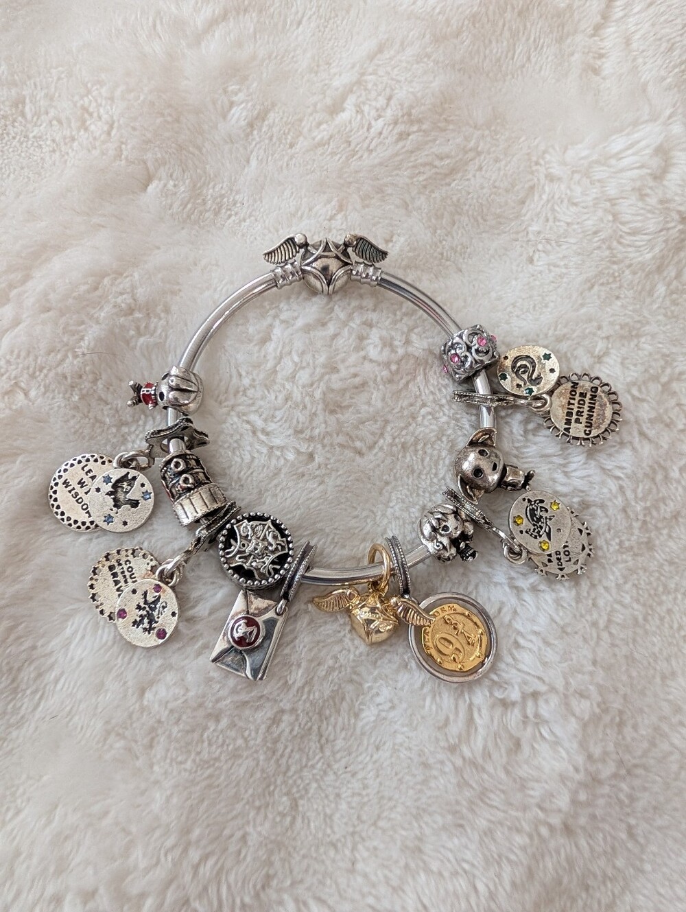Harry Potter Inspired Charm Bracelet Hogwarts Wizard Theme Loaded Silver Tone